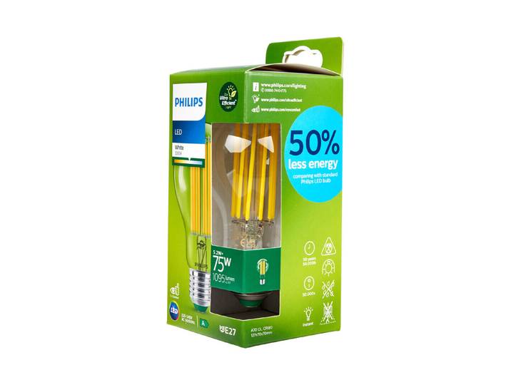 Philips Classic ultraeffiziente LED-Lampe mit Energieeffizienzklasse A, ersetzt 75W, E27 Sockel, klar, warmweiß (2700K)