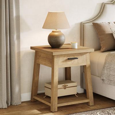 YUZHOU Rustic Nightstand with Drawer and Open Shelf