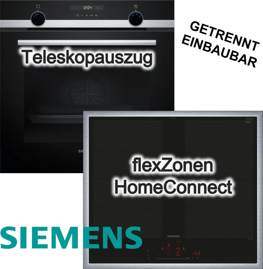 SIEMENS Herdset Teleskopauszug Hydrolyse EcoClean + Induktionskochfeld varioInduktion HomeConnect Bratsensor Pro