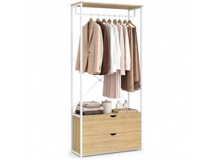 IDMarket - Dressing penderie DETROIT L.80 cm bois et métal blanc Design industriel\, avec penderie + 2 tiroirs\, modulable avec gamme detroit
