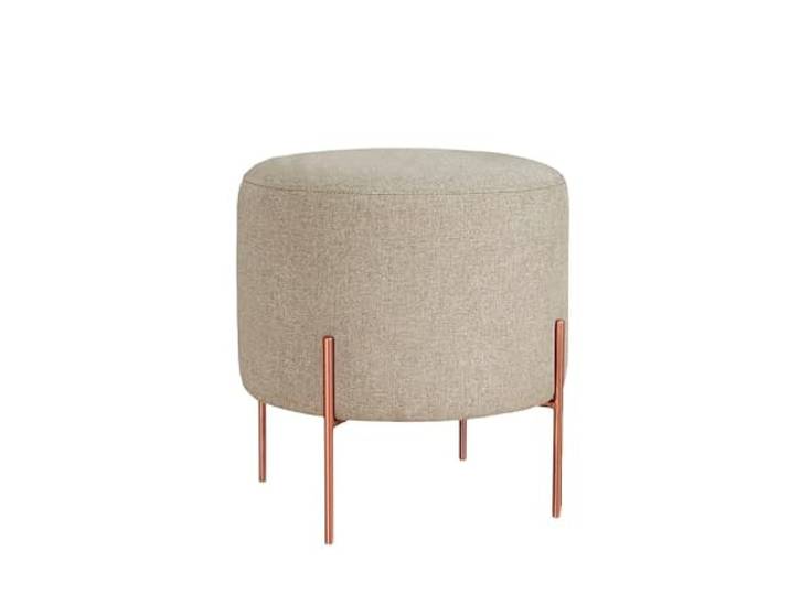 Bohème-Pouf mit kupferbeschichteten Eisenbeinen, 42 cm hoch, 40 cm tief 50 % Baumwolle & 50 % Leinen, 5 cm orthopädischer Schaumstoff Stilvolle Kaffeefarbe für Hotels & moderne Räume