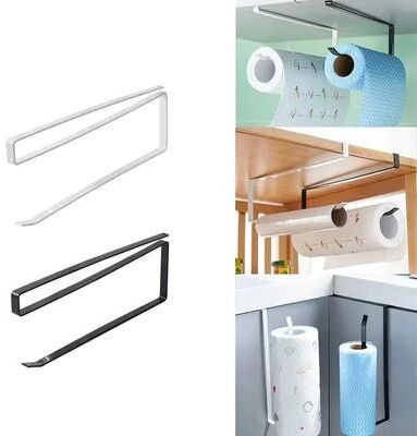 Uplift Treasures No Punch Paper Roll And Cling Film Storage Rack black