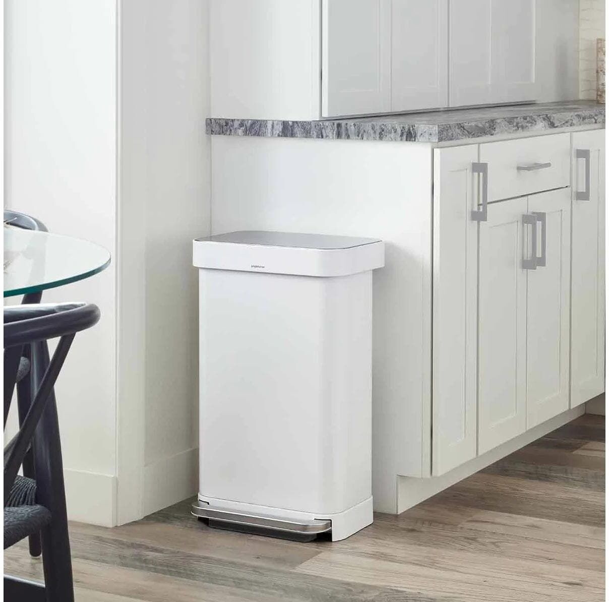 Mülleimer SIMPLEHUMAN "45L", bunt (silberfarben, weiß), B:40,5cm H:65,5cm T:33,8cm, Edelstahl, Mülleimer, Mülleimer silberfarben, weiß B/H/T: 40,5cm x 65,5cm x 33,8cm, 45 l