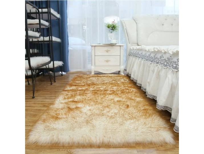 Tapis 60*180cm tapis Shaggy tapis de chambre à coucher tapis de salon tapis en fausse laine tapis de sol (blanc jaune)