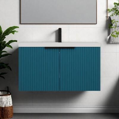 ZWYO HOSIMU 36 Inch Plywood Wall Mounted Bathroom Vanity with Resin Sink, Soft Close Doors & Storage Cabinet