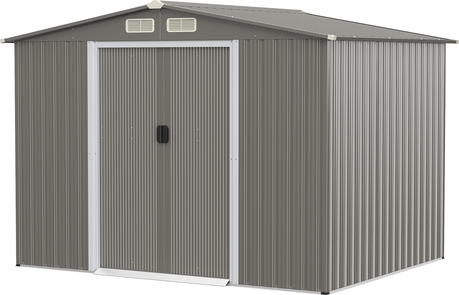COSTWAY Gerätehaus mit Fundament, 260x207x180cm, Geräteschuppen aus verzinktem Stahl, Gartenhaus mit Doppeltüren & Rampe, Garten Schuppen abschließbar, Metallschuppen Outdoor (Grau)