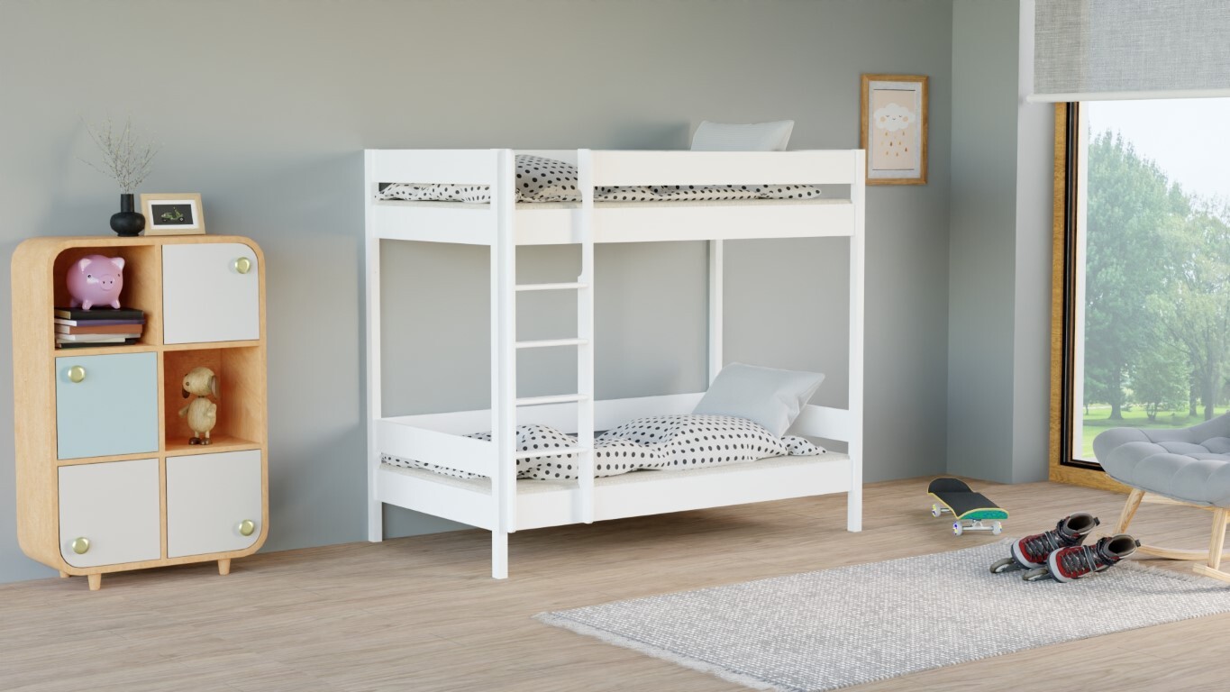 Etagenbett Diego 160x80 Kinderbett mit Rausfallschutz & Lattenrost weiß 80 x 160 für Mädchen und Jungen