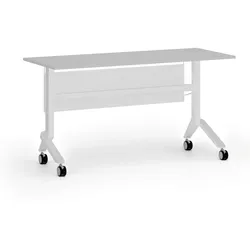Mobiler Schreibtisch PRIMO MOVE, 140x60 cm, weißes Metallgestell, grau