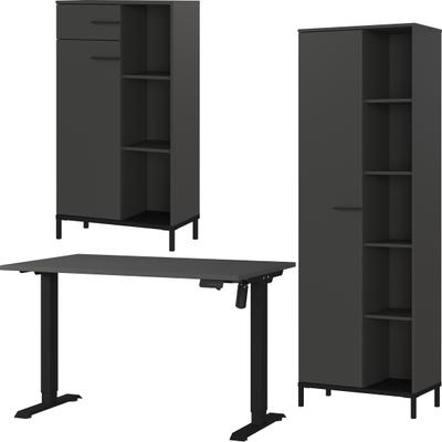 Büromöbel-Set GERMANIA "GW-Rovigo", grau (graphit, schwarz), B:278cm H:190cm T:80cm, Holzwerkstoff, Metall, Arbeitsmöbel-Sets, Büromöbel-Set, Schreibtisch elektrisch höhenverstellbar