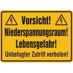 Hinweisschild, Niederspannungsraum! Unbefugter Zutritt verboten! - 350x250x0.45 mm Aluminium geprägt