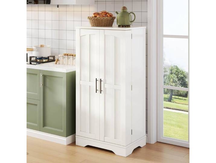Armoire de cuisine - Compartiments de rangement avec lumière LED - Grande armoire de rangement à 2 portes avec étagères réglables