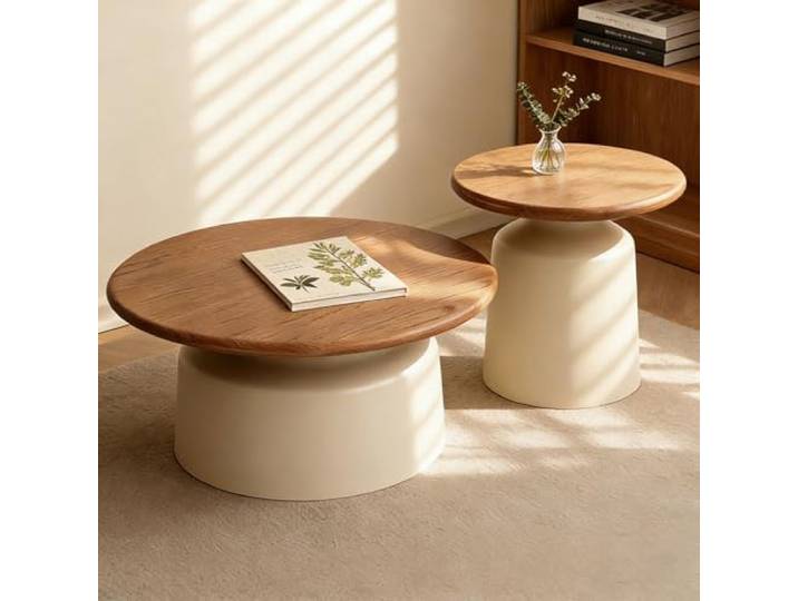 SOFACHEN Runder Couchtisch 2er Set, Couchtisch Aus Holz mit Abgerundete Kanten, Einfache Montage Und Reinigung, Niedrige Mitteltisch Für Wohnzimmer, Schlafzimmer, Balkon