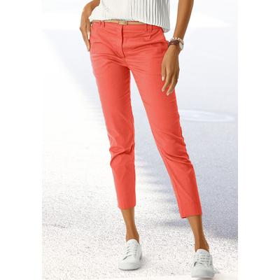 Chinohose VIVANCE "mit kleinem Beinschlitz", Damen, Gr. 44, N-Gr, orange (papaya), Web, Obermaterial: 98% Baumwolle, 2% Elasthan. Gürtel: 100% Polyurethan, unifarben, figurumspielend knöchellang, Hosen Chinohose, in klassischer Basic-Form,...