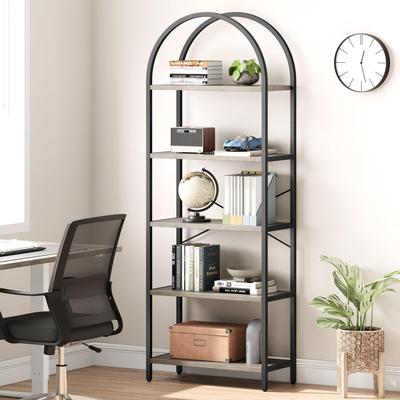 Garvee Arched Bookshelf, 5-Tier Open Bookshelf, Modern Bookcase Storage Shelves with Metal Frame - 23.62x11.02x70.87in