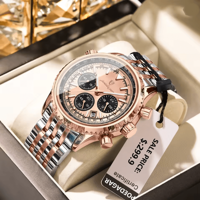 Inspire Essentials POEDAGAR Luxury Mens Chronograph Watch Stainless Steel Waterproof Design rose Gold