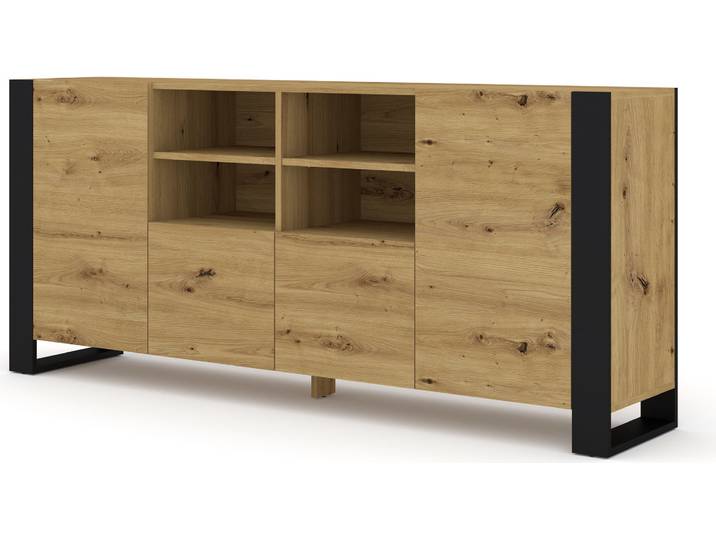 Commode MONDI 188 cm Sideboard Highboard Armoire Artisan chêne / noir