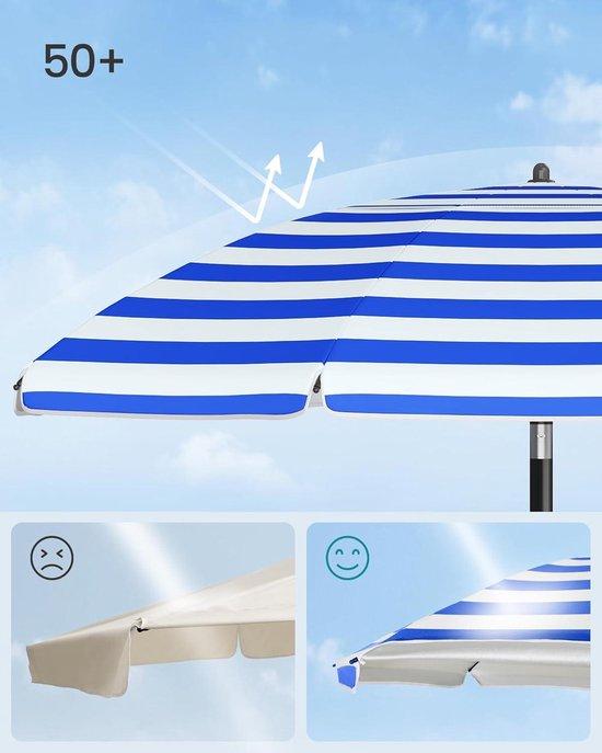 Beachsonnenschirm 160 cm Solarabschirmung 30° ausklappbar in Höhe einstellbar Lagerungsschlauch für Strand Garten ohne Standfest blau-weiß