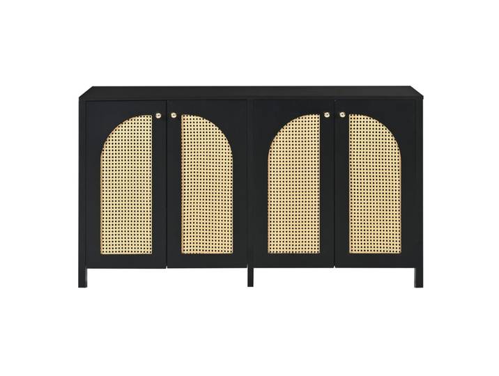 Buffet en mdf avec 4 portes en rotin synthétique noir