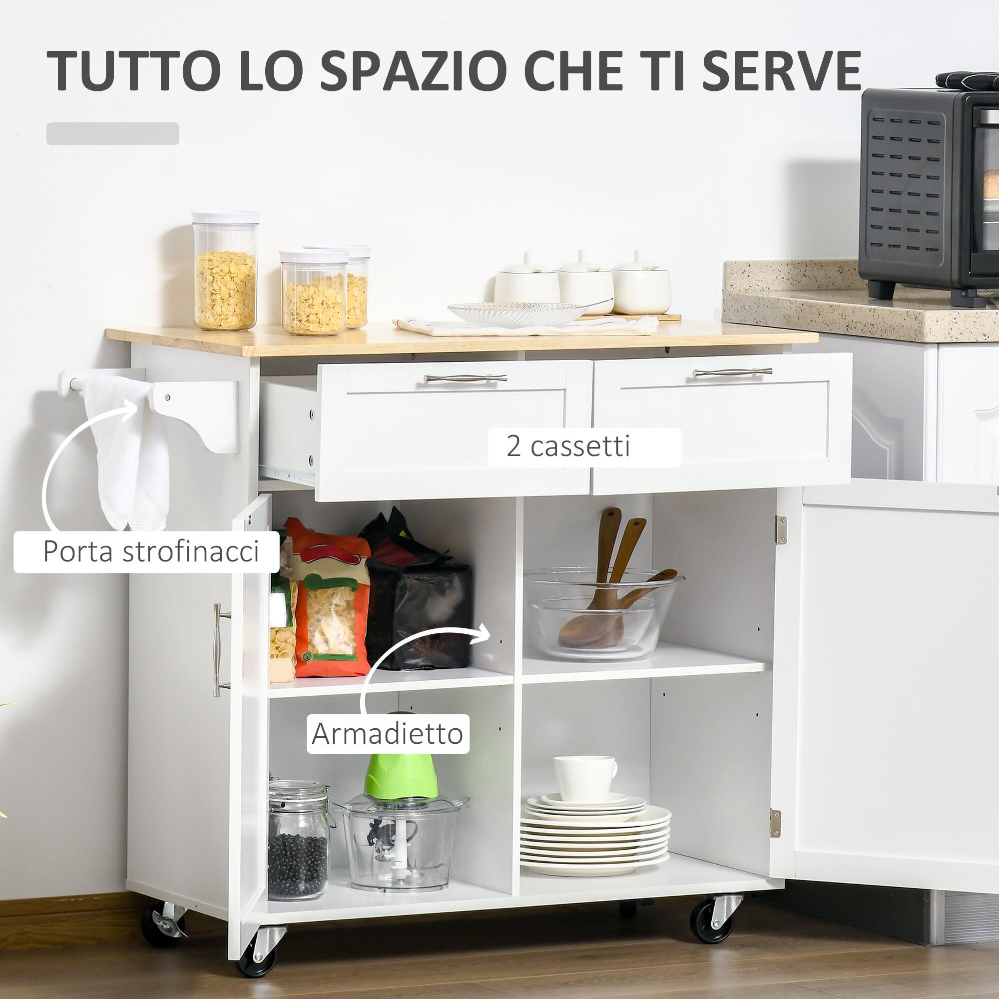 giordanoshop Carrello da Cucina 104x46x91 cm in Legno Bianco...