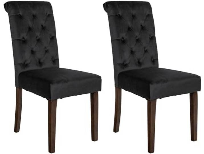 CLP 2er Set Esszimmerstühle Lisburn I Samt I Stoff I Polsterstühle Gesteppt Chesterfield Design Farbe schwarz Material Samt
