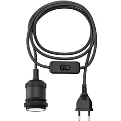 ledscom.de Textilkabel RETRA, Stecker, Schalter, schwarz matt, 3 m, Lampen-Fassung, 1x E27 max. 60W