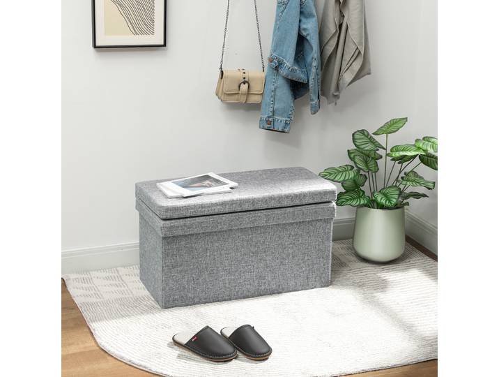 HOMCOM Banquette Coffre Pliable Tissu Gris 76x50x73 cm