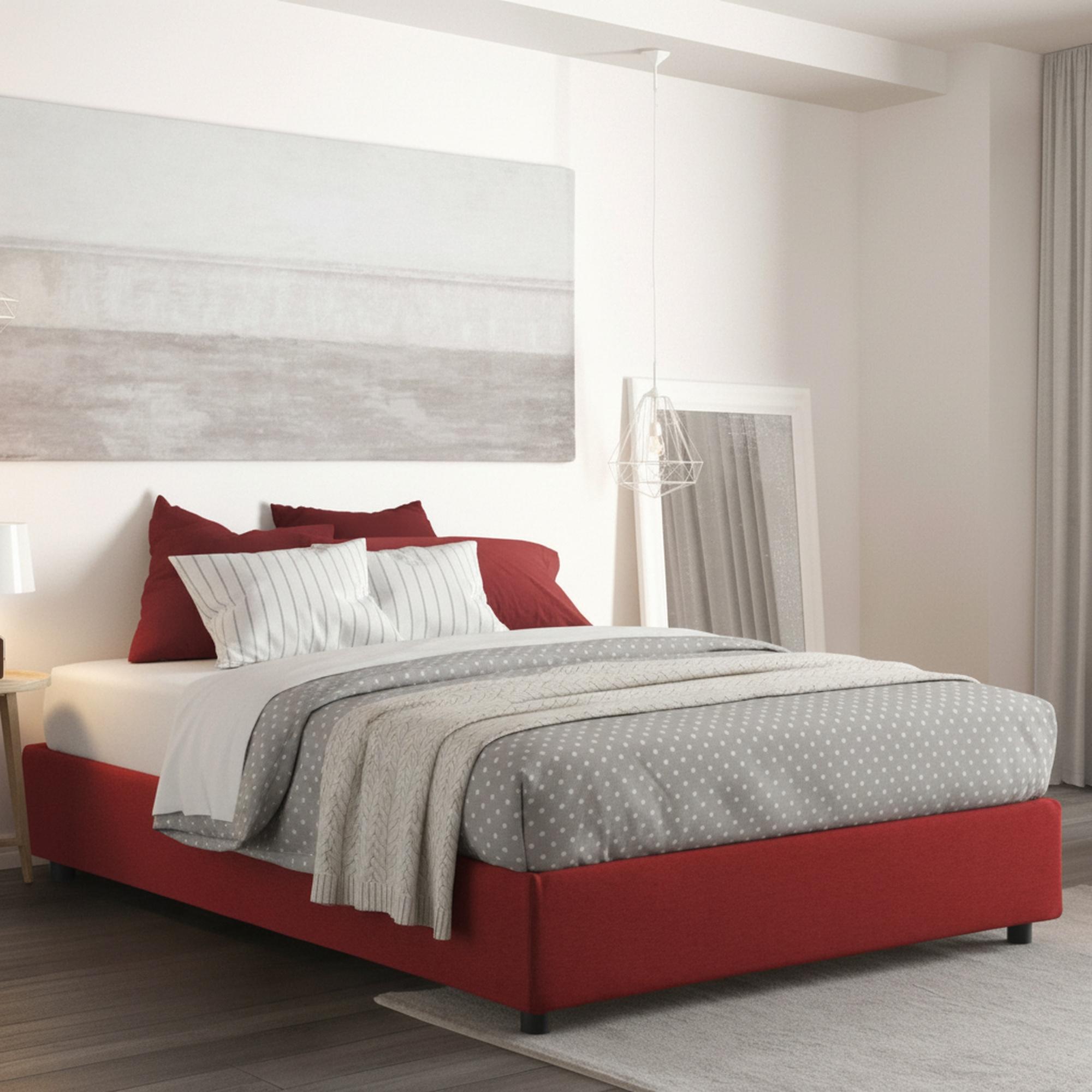 Doppelbett Grace, Containerbett mit Stoffbespannung, 100% Italy, Frontöffnung, inklusive Matratze Cm 160x200, Rot