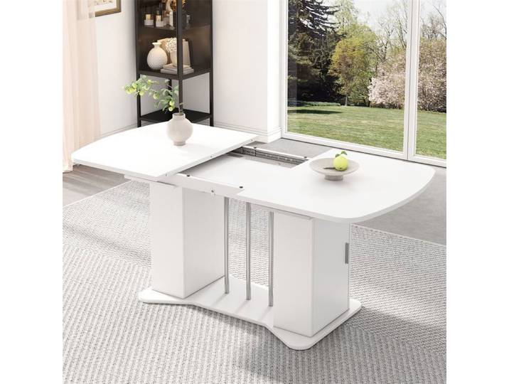 Table Ovale Salle à Manger 4 a 6 Personne - Table a Manger Extensible Blanche avec Rangement Multifonction - 120/160 x 80 cm