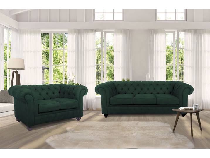 Sitzgruppe HOME AFFAIRE Duc , grün, Samtoptik, Sitzmöbel-Sets, Sitzgruppe, Bestehend aus 2-Sitzer und 3-Sitzer, Knopfheftung im Rücken