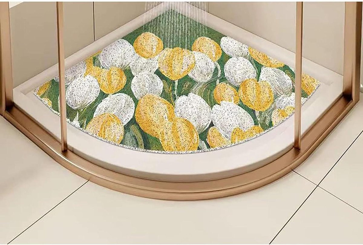 Grijs Hoekdouchemat - Gebogen badmat met uitstekende afvoer - 70 x 70 cm