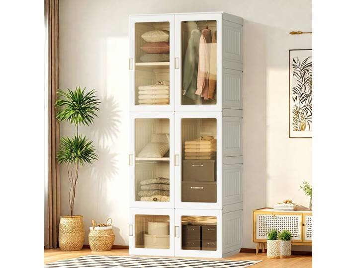 Armoire de Chambre - LUMINARIX - Pliable - 10 Compartiments - 6 Portes - Blanc 170x69x50 cm