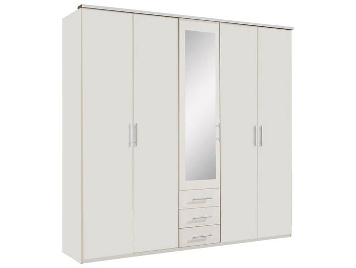 Kleiderschrank, Weiß, 225x210x58 cm, Holzwerkstoff, 4 Fächer & 3 Schubladen, Klassisch, MID.YOU