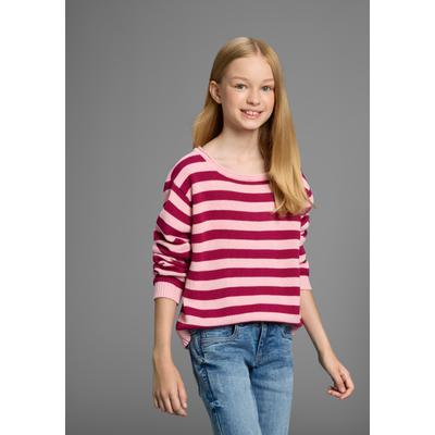 Strickpullover KIDSWORLD "Ringelpullover", Kinder, Gr. 176/182, rot (bordeaux geringelt), Feinstrick, Obermaterial: 50% Baumwolle, 50% Polyacryl, geringelt, mehrfarbig, Basic, U-Boot-Ausschnitt, Rippbündchen, Pullover Strickpullover, Ringelpullover...