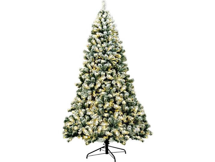 Coast 225 cm verlichte sneeuw -bedekte kerstboom met opvouwbare metalen standaard groen + wit