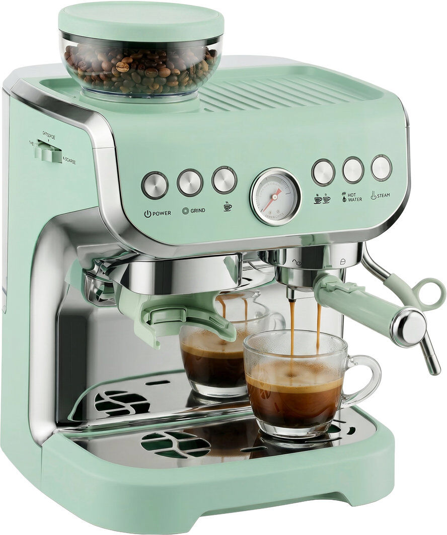 HOMCOM Espresso Machine Bean Grinder & Steam Wand 15 Bar Pressure Light Green 0.04L