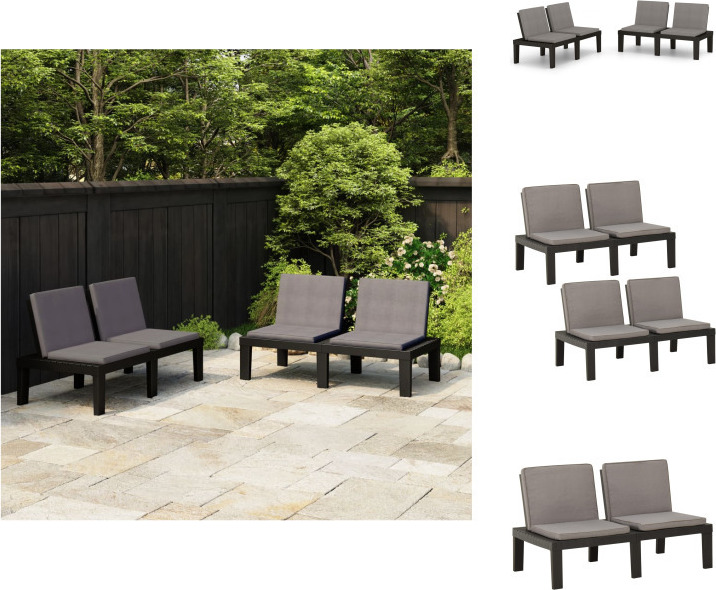 vidaXL Gartenbänke mit Kissen 2 Stk. Kunststoff Grau - Gartenbänke
