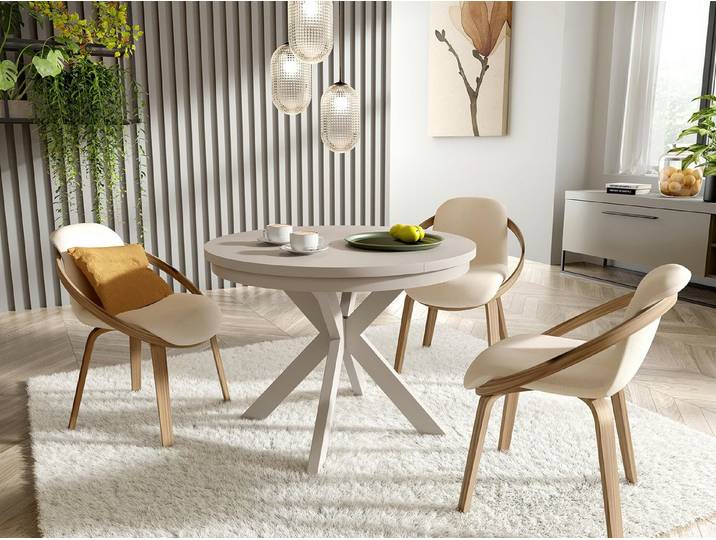 Beautysofa Esstisch Bilbao im Loft-Stil, ausziehbar Ø 100–180 cm (hitze- und verfärbungsbeständig, Metallbeinen), verschiedene Farben