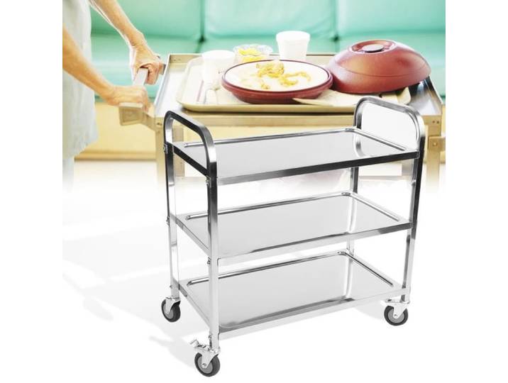 Chariot de Service 3 Étages en Acier Inoxydable - HAJ - Meuble de Cuisine Roulant Contemporain Design