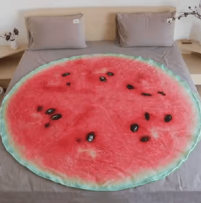 Inspire Curations Giant Food Print Round Fleece Throw Blanket watermelon 150cm