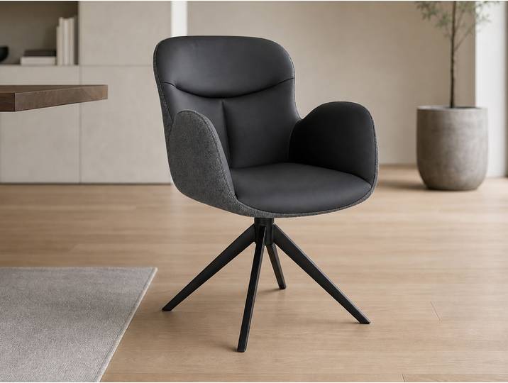 LYON Schalenstuhl, Materialmix Echtleder / Strukturstoff, schwarz