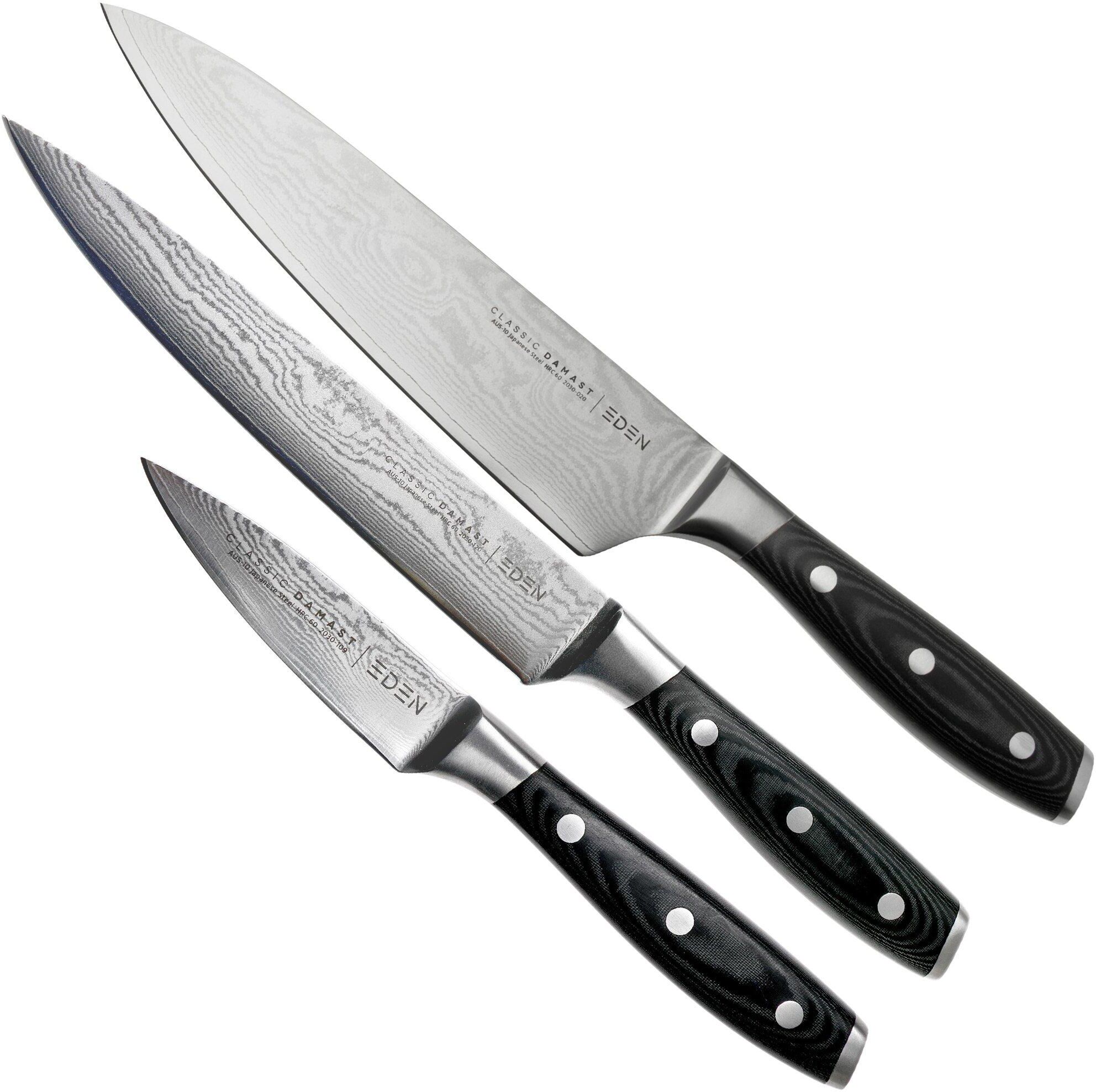 Eden kitchen knives 3-częściowy zestaw noży Eden Classic Damast nóż szefa kuchni, nóż do mięsa i nóż do krojenia warzyw