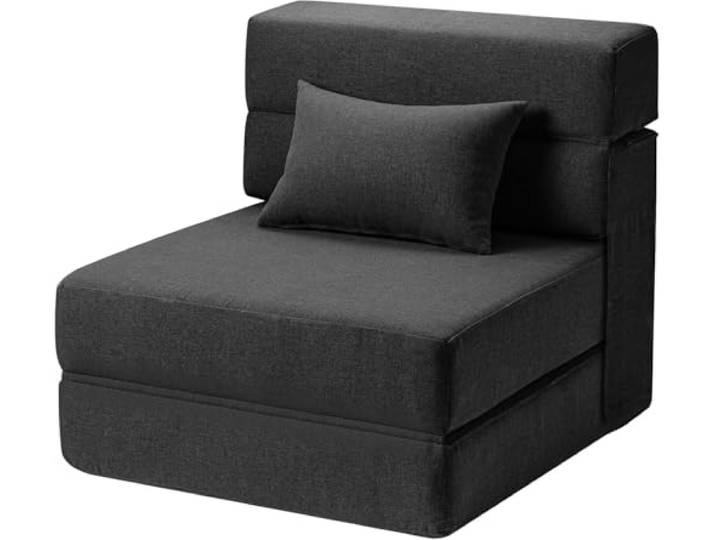 Koioplie 4-in-1 Schlafsofa Klappbar Memory-Schaum Bezug Schwarz Gästebett, ohne Montage, wandelbare Form, kompakt für kleine Räume