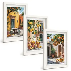 BILDER SET 3er Set - 20x30 cm Weißer Rahmen - Zitrusfrüchte im Garten