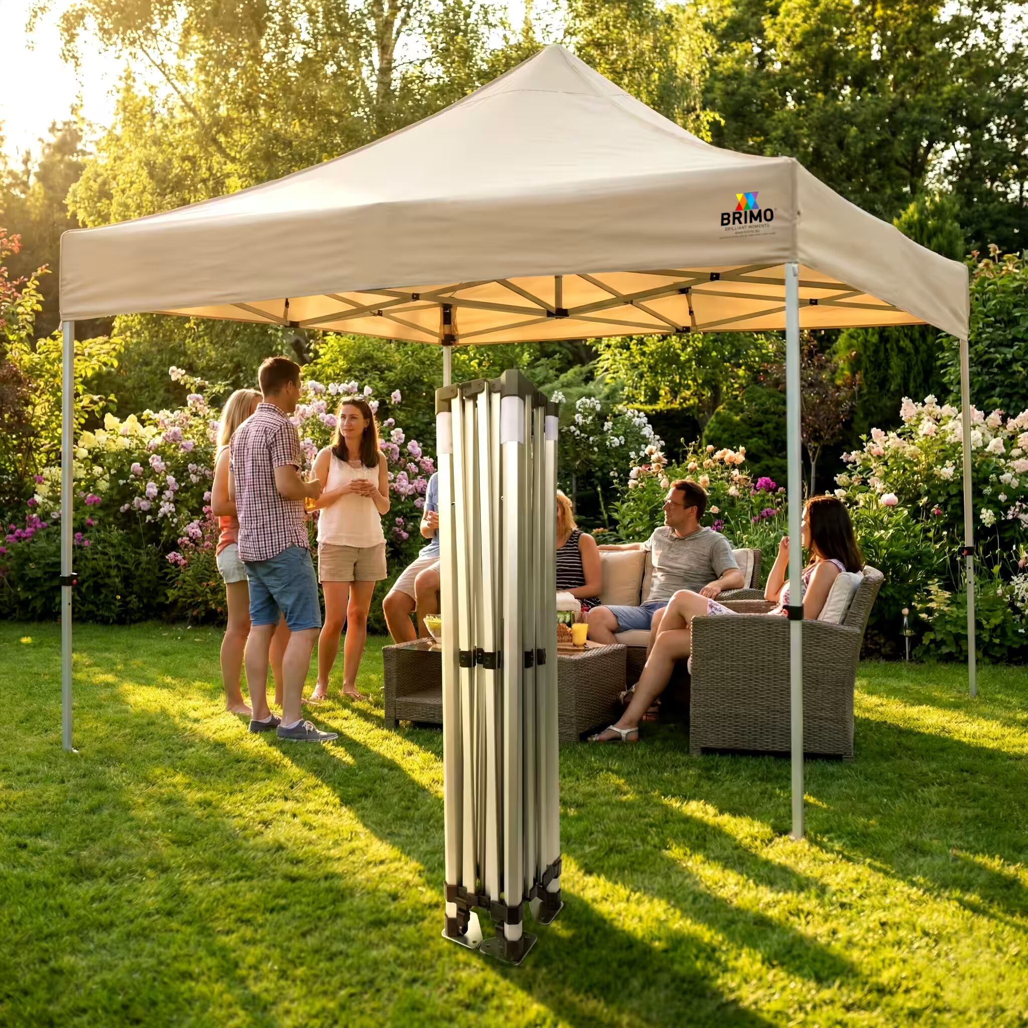 Gartenzelt Faltbar 3×3 m Premium UV-/PVC-Schutz Stabile BRIMO-Konstruktion Schneller Aufbau ohne Werkzeug - ohne Wände - Blau 70% polyester, 30% PVC