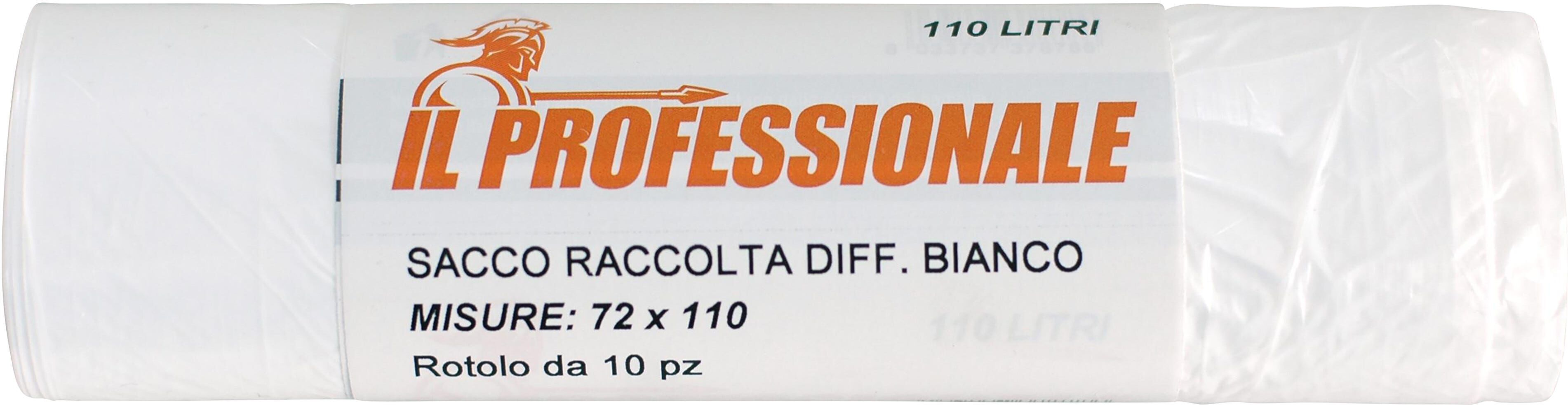 Ilprofessionale SACCO PATTUMIERA BIANCO 72x110 cm 110 l ECONOMICO 10 PEZZI ANTIGOCCIA IN HDPE