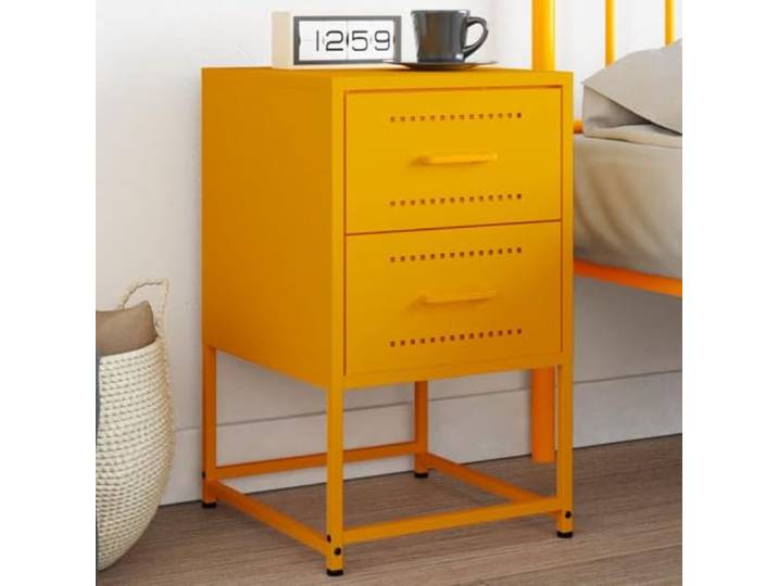 HEFZGDB Nachttisch Senfgelb 36x39x60,5 cm Stahl Industrie-Stil Beistelltisch mit Schublade Stauraum Stahlgestell robust