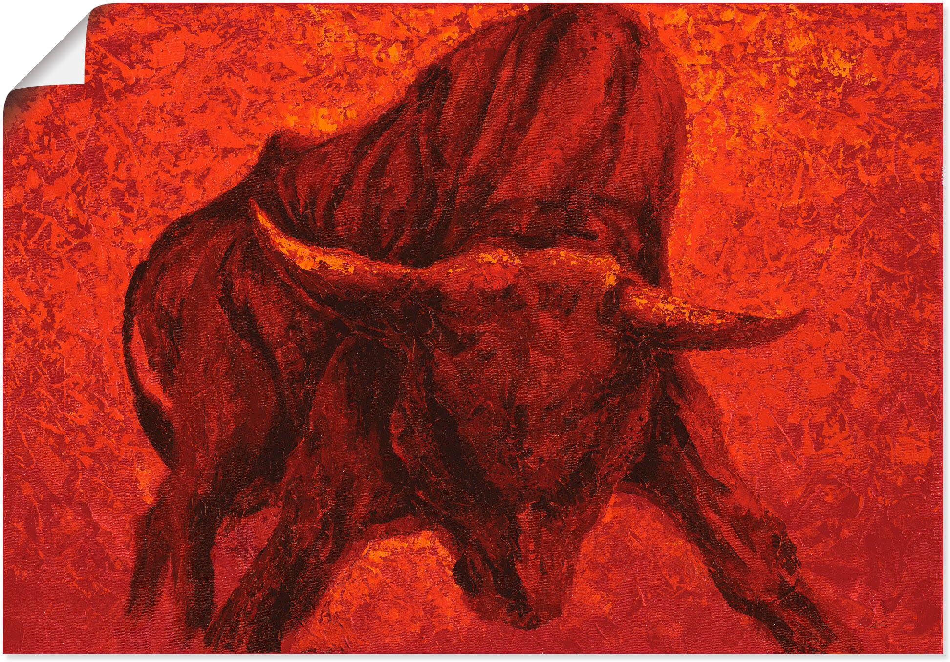 Wandbild ARTLAND "Katalanischer Stier", rot (farbe bild(er): rot), B:100cm H:70cm, Bilder, Wandbild, als Leinwandbild, Poster in verschied. Grössen farbe bild(er): rot B/H/T: 100cm x 70cm, Poster Wildtiere, 1 Stk.