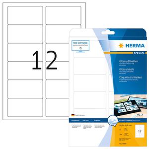 Herma Hochglanz-Etiketten 4906, Glossy, weiß, 88,9 x 46,6mm, 25 Blatt, 300 Stück