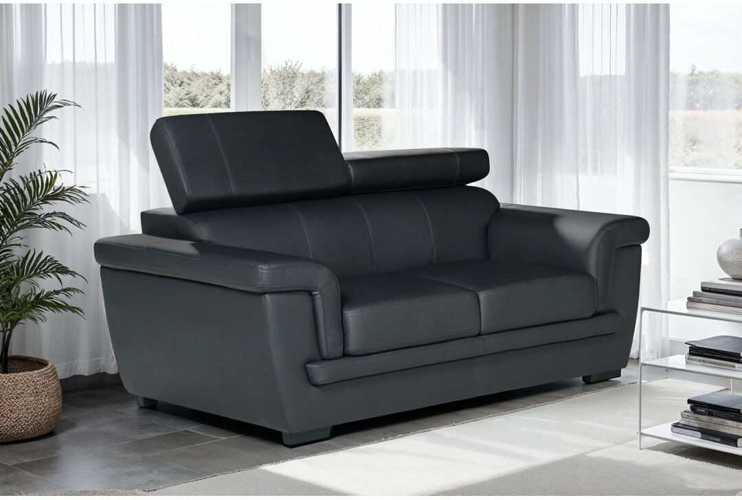 17 Stories Syniya Genuine Leather Sofa Black Genuine Leather 2