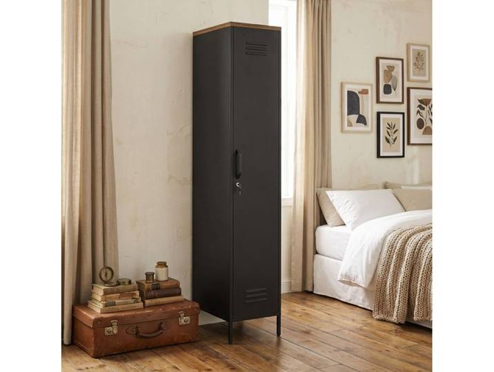 Armoire Métallique Noire Armoire Industrielle FloraGrace Pour Chambre Ou Bureau Porte Verrouillable 46x35x183cm